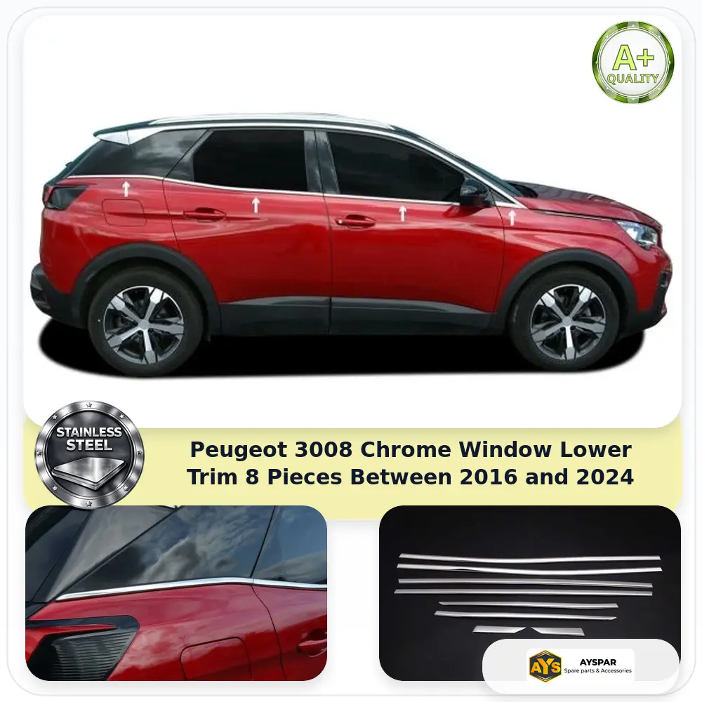 Peugeot 3008 Chrome Lower Window Trim 8 pieces 2016-2024